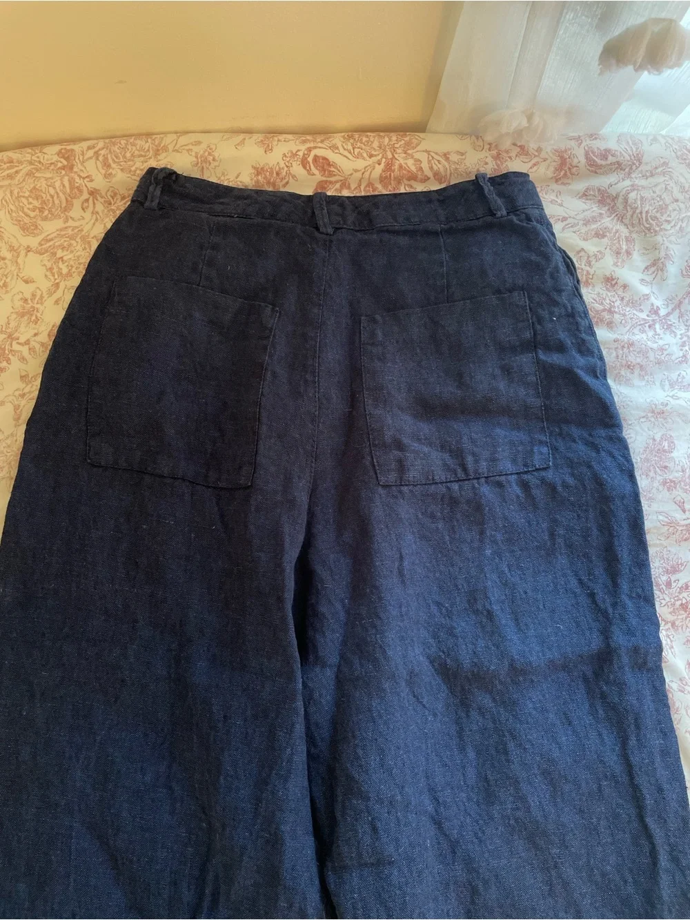 Zara Wide-Leg Linen Blend Pants in Navy Blue